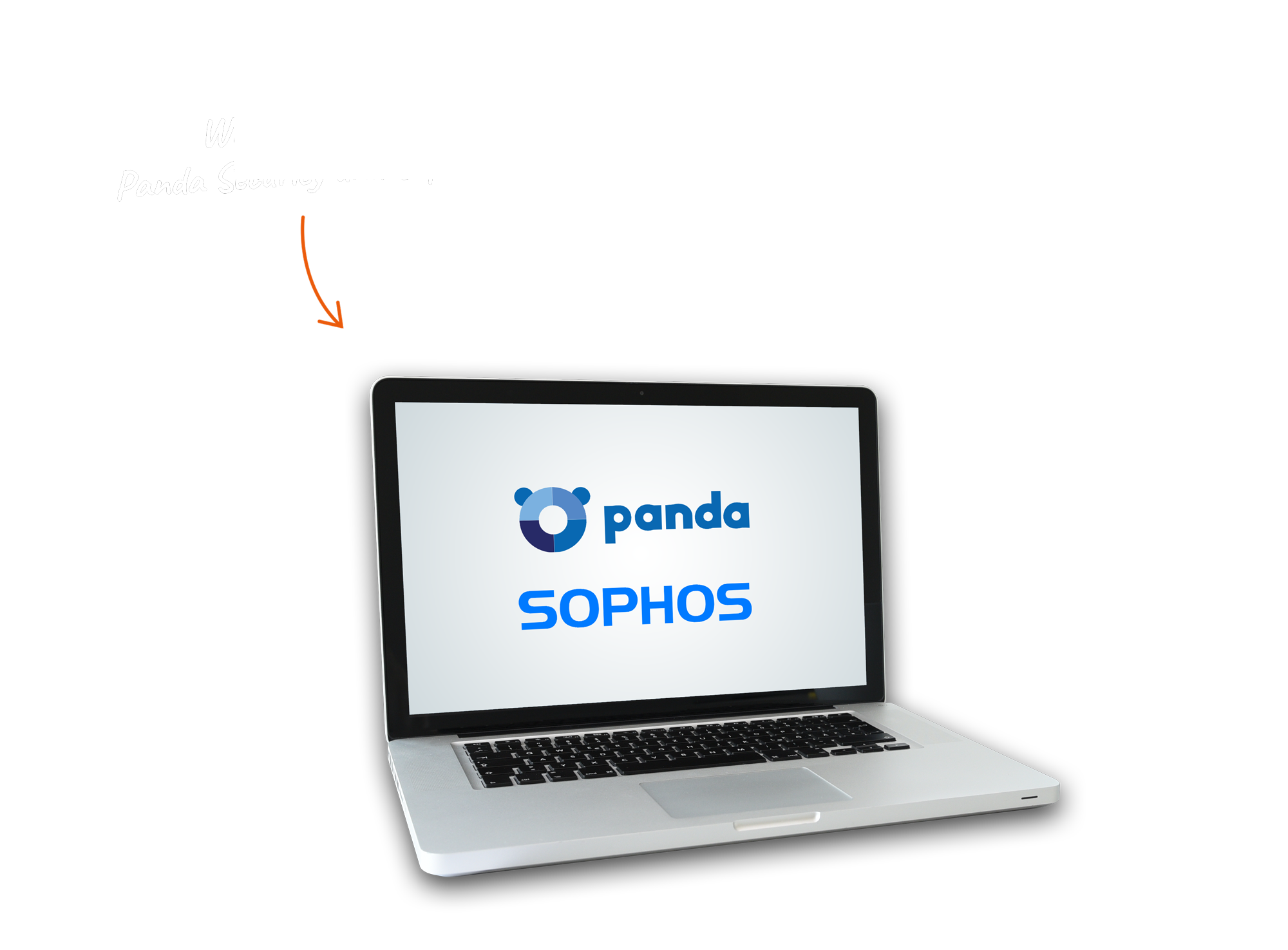 "Wir empfehlen das DMS von ELO" steht neben einem Laptop auf dem die Logos von Panda Security und Sophos abgebildet sind
